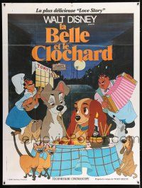 2p726 LADY & THE TRAMP French 1p R70s Disney classic dog cartoon, best spaghetti scene!
