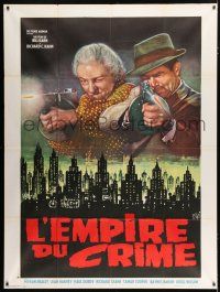 2p738 L'EMPIRE DU CRIME French 1p '63 Fiorenzi art of gangsters with guns over city skyline!