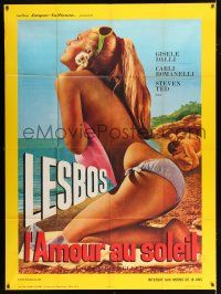 2p744 LESBO French 1p '69 early lesbian tale, great art of sexy topless girl on beach by Xarrie!