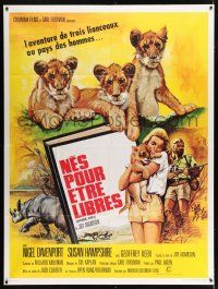 2p754 LIVING FREE French 1p '72 different Mascii art of Hampshire as Joy Adamson with lion cubs!