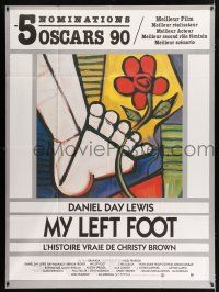 2p796 MY LEFT FOOT French 1p '90 Daniel Day-Lewis, cool artwork of foot w/flower by Seltzer!
