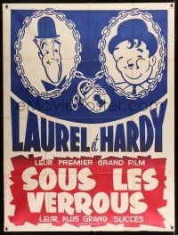 2p825 PARDON US French 1p R50s different art of Stan Laurel & Oliver Hardy in chains w/ lock!