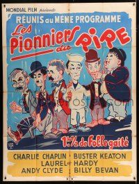 2p841 PIONEERS OF LAUGHTER French 1p 1961 art of Chaplin, Keaton, AND Laurel & Hardy together!