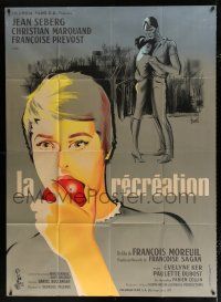 2p842 PLAYTIME French 1p '61 different Clement Hurel art of sexy Jean Seberg eating apple!