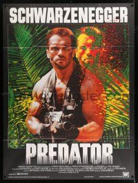 2p844 PREDATOR French 1p '87 cool close up image of Arnold Schwarzenegger with big gun!