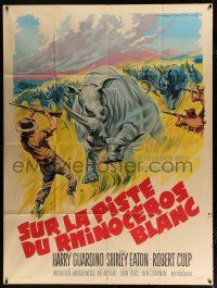 2p869 RHINO French 1p '64 different Roger Soubie art of rhinos stampeding toward big game hunters!