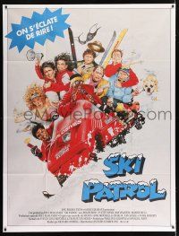 2p904 SKI PATROL French 1p '90 great different Joann art of the entire cast on snowmobile!