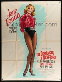 2p931 SUNDAY IN NEW YORK style B French 1p '64 great different art of Jane Fonda by Roger Soubie!
