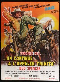 2p961 TRINITY IS STILL MY NAME French 1p '72 wacky art of cowboy Terence Hill relaxing on horse!