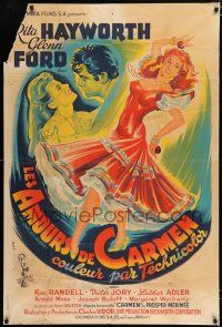 2p395 LOVES OF CARMEN French 31x47 '48 different Belinsky art of sexy Rita Hayworth & Glenn Ford!