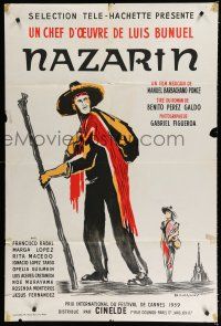 2p400 NAZARIN French 31x47 '59 Luis Bunuel, cool Dovarinoff art of Mexican Catholic priest!
