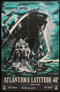 2p401 NIGHT TO REMEMBER French 31x47 '58 English Titanic biography, different Trambouze art!