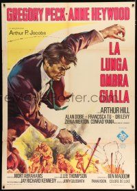 2p159 CHAIRMAN Italian 1p '69 cool art of Cold War spy Gregory Peck shooting gun!