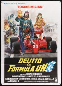 2p176 DELITTO IN FORMULA UNO Italian 1p '84 cool Formula One car racing & crime art by Casaro!