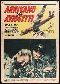 2p210 HERE COME THE JETS Italian 1p '59 different art of panicking airplane pilot Steve Brodie!