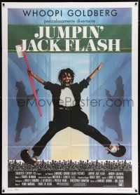 2p228 JUMPIN' JACK FLASH Italian 1p '86 great wacky image of Whoopi Goldberg with giant toothbrush!