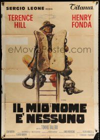 2p258 MY NAME IS NOBODY Italian 1p '74 different Casaro art of Terence Hill w/ saddle on his back!