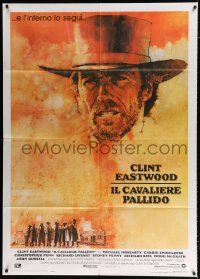 2p267 PALE RIDER Italian 1p '85 great artwork of cowboy Clint Eastwood by C. Michael Dudash!