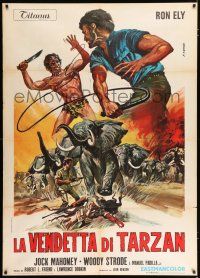 2p303 TARZAN'S DEADLY SILENCE Italian 1p '70 Jock Mahoney hunts Ron Ely, different Franco art!