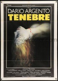 2p308 TENEBRE Italian 1p '82 Dario Argento giallo, creepy artwork of dead female victim!