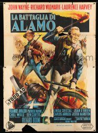 2p015 ALAMO Italian 2p '61 different art of John Wayne & Richard Widmark by Giorgio Olivetti!