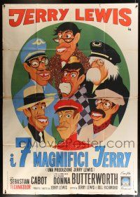 2p046 FAMILY JEWELS Italian 2p '65 different C. Tim art of wacky Jerry Lewis in seven roles!