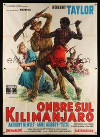 2p064 KILLERS OF KILIMANJARO Italian 2p '60 Ballester art of Robert Taylor fighting African native!
