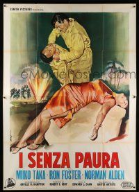 2p084 OPERATION BOTTLENECK Italian 2p '63 different Serafini art of men fighting over Miko Taka!
