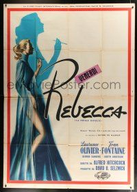 2p093 REBECCA Italian 2p R58 Hitchcock, completely different sexy full-length art of Joan Fontaine