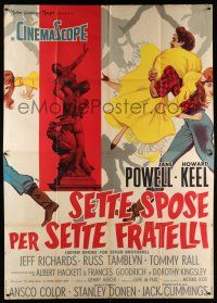 2p098 SEVEN BRIDES FOR SEVEN BROTHERS Italian 2p '55 Nano art of Powell & Keel, classic musical!