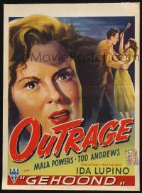 2s397 OUTRAGE Belgian '50 artwork of scared Mala Powers, directed by Ida Lupino!