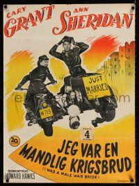 2s469 I WAS A MALE WAR BRIDE Danish '50 cross-dresser Cary Grant & Ann Sheridan on motorcycle, Hawks