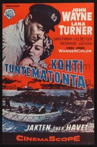 2s112 SEA CHASE Finnish '55 great seafaring artwork of John Wayne & Lana Turner!