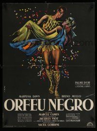 2s175 BLACK ORPHEUS French 23x32 R61 Marcel Camus' Orfeu Negro, best art by Georges Allard!