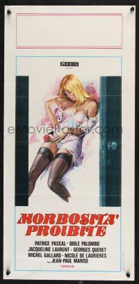 2s823 COUPLE PERVERSE Italian locandina '76 sexy art of woman lying in bed with flower!