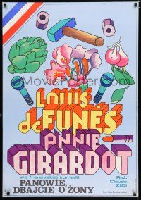 2s257 SPAT Polish 27x38 '78 Louis de Funes, Annie Girardot, colorful different Mucha art!
