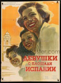 2s561 THREE GIRLS FROM ROME Russian 30x40 '56 Datskevich artwork of sexy Italian babes!