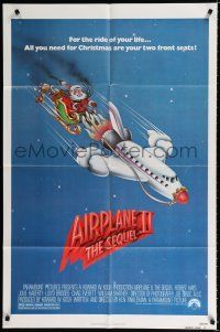 2t027 AIRPLANE II 1sh '82 Robert Hays, great wacky art of Santa Claus dragged by plane!