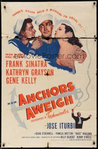 2t043 ANCHORS AWEIGH 1sh R55 art of sailors Frank Sinatra & Gene Kelly with Kathryn Grayson!