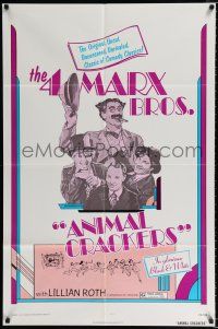 2t049 ANIMAL CRACKERS 1sh R74 wacky artwork of all four Marx Brothers!