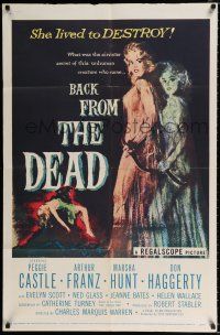 2t065 BACK FROM THE DEAD 1sh '57 Peggie Castle lived to destroy, cool sexy horror art & image!