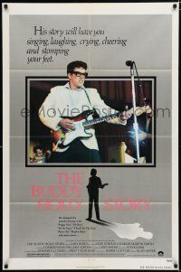 2t120 BUDDY HOLLY STORY 1sh '78 great image of Gary Busey performing on stage with guitar!