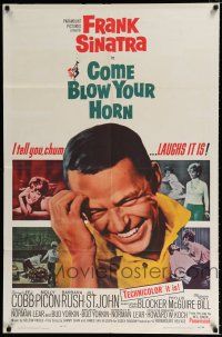 2t148 COME BLOW YOUR HORN 1sh '63 laughing Frank Sinatra, from Neil Simon's play!