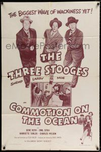 2t152 COMMOTION ON THE OCEAN 1sh '56 cool image of The Three Stooges - Moe, Larry, and Shemp!