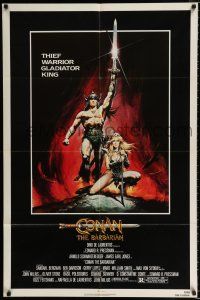 2t155 CONAN THE BARBARIAN 1sh '82 Arnold Schwarzenegger & sexy Sandahl Bergman by Casaro!