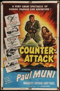 2t163 COUNTER-ATTACK 1sh '45 Paul Muni & Marguerite Chapman fight the Nazis in World War II!