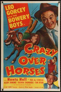 2t167 CRAZY OVER HORSES 1sh '51 great art of Huntz Hall, The Bowery Boys, Leo Grocey!