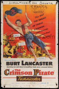 2t170 CRIMSON PIRATE 1sh '52 great image of bare-chested Burt Lancaster swinging on rope!