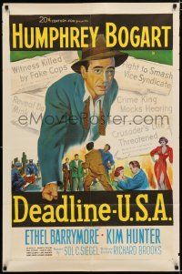 2t180 DEADLINE-U.S.A. 1sh '52 newspaper editor Humphrey Bogart, best journalism movie ever!