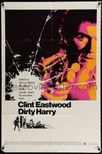 2t197 DIRTY HARRY 1sh '71 art of Clint Eastwood pointing his .44 magnum, Don Siegel classic!